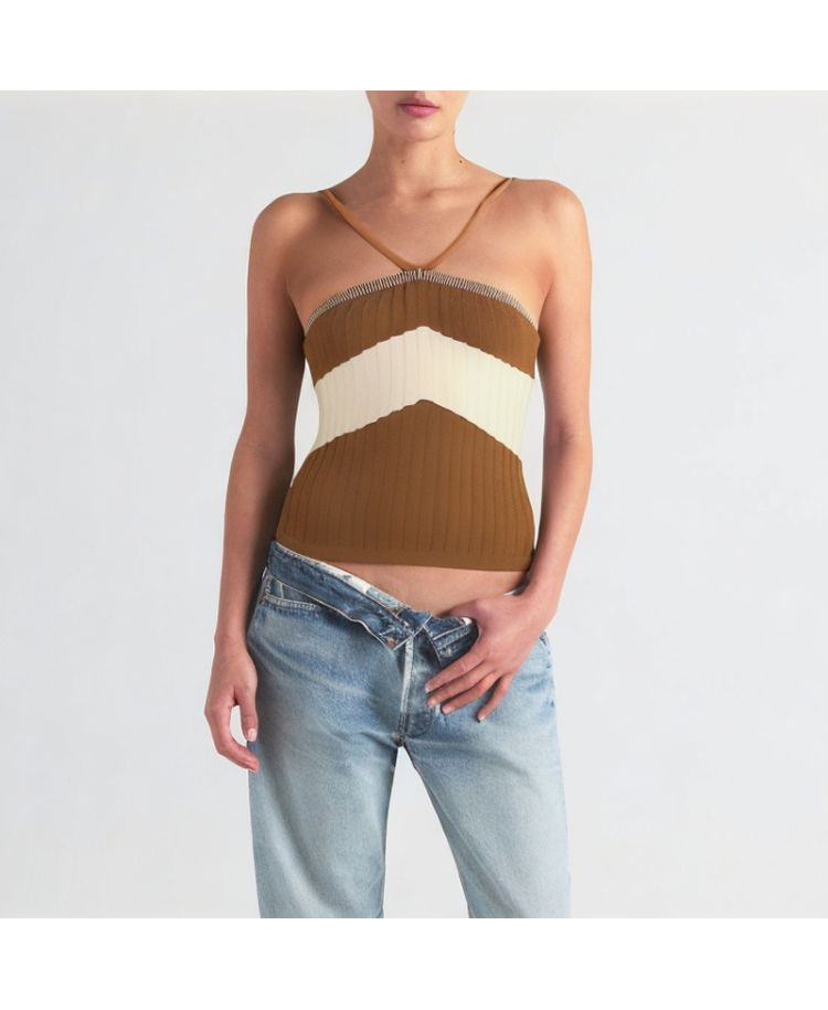 Contrasting Color All-Match Halter Top