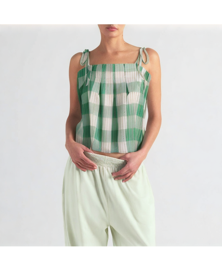 Retro Green Plaid Suspender Top