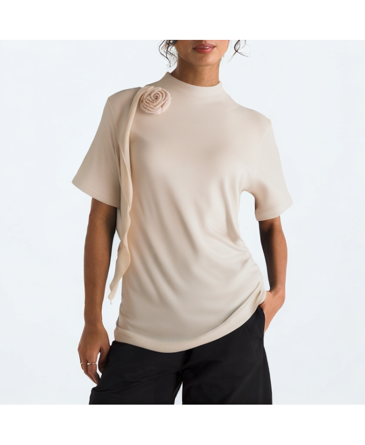Three-Dimensional Rose Half-High Collar Short Sleeve