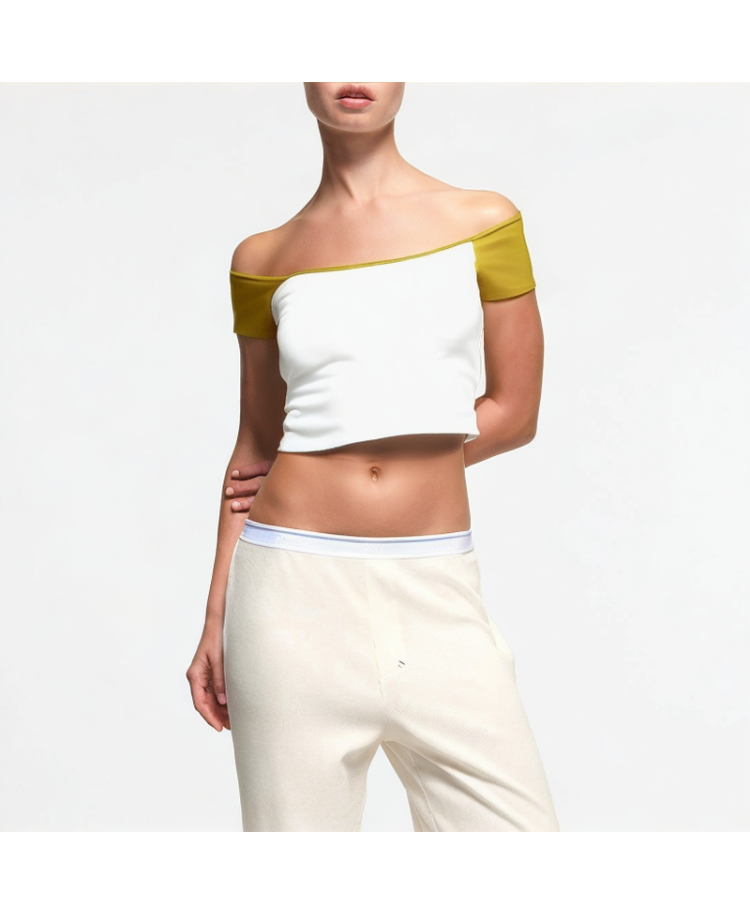 Contrast Color One-Shoulder Short Sleeves