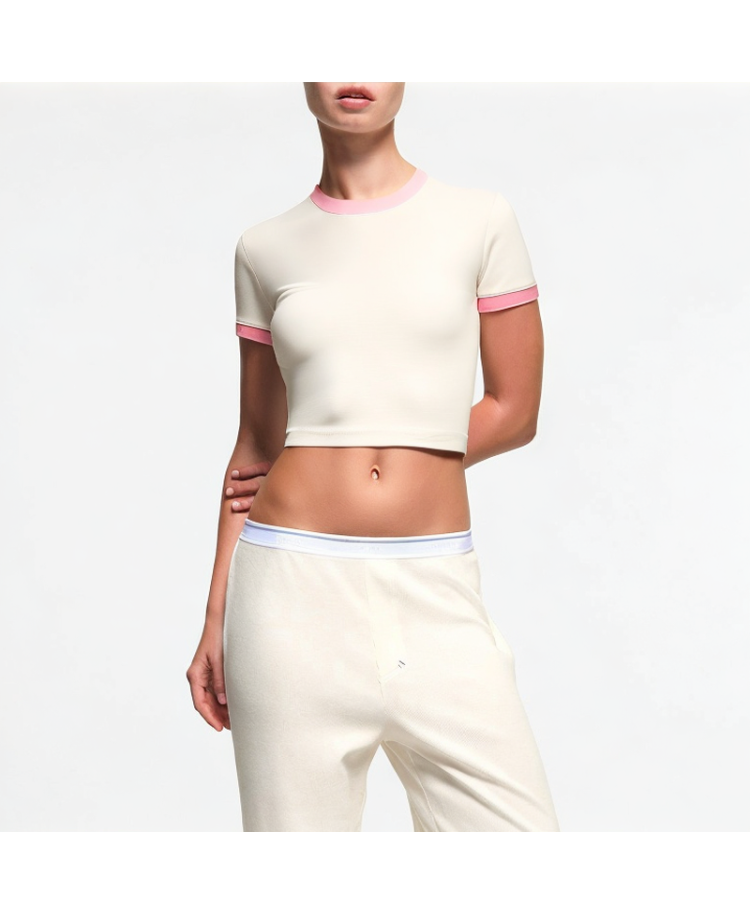 Women's Contrasting Pure Cotton Short-Sleeved Top