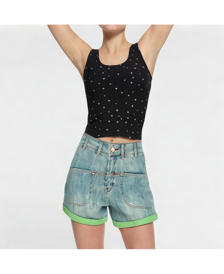Women's Retro Contrast Denim Shorts