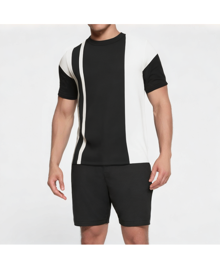 Men's Pure Cotton Black And White Contrast Short-Sleeved