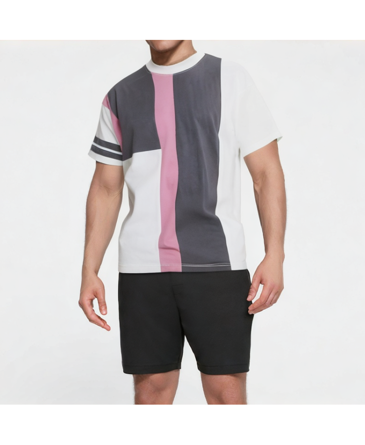 Color Block Round Neck Short Sleeve
