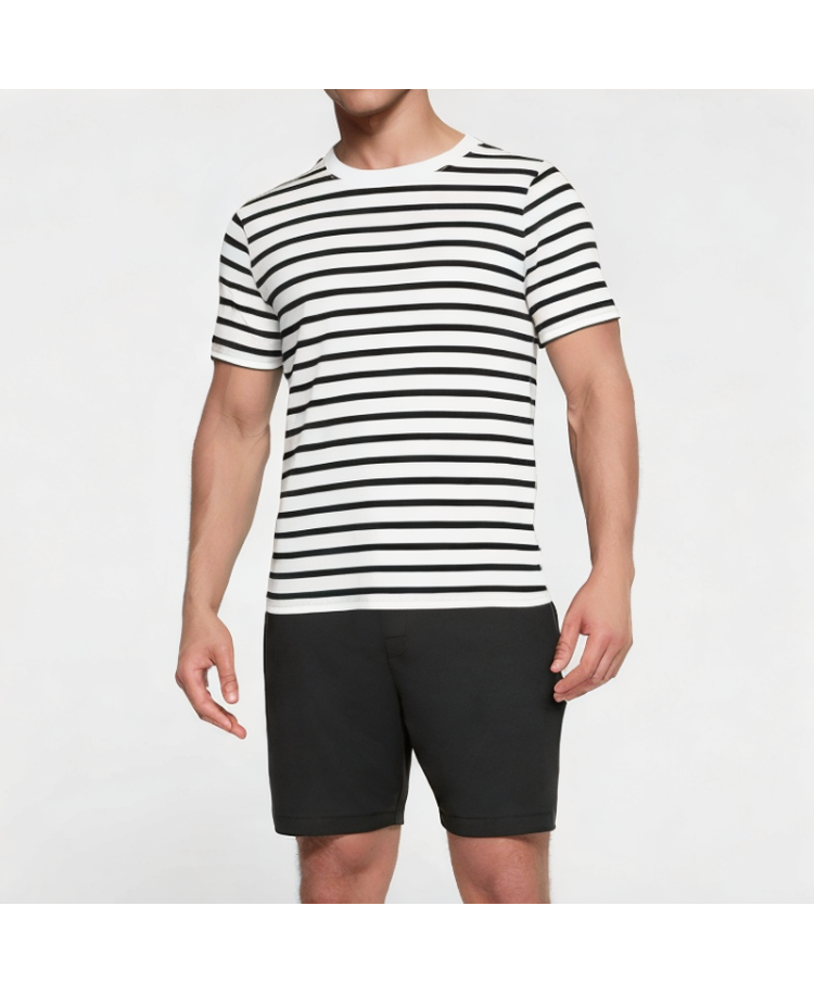 Men's Round Neck Striped Short Sleeves