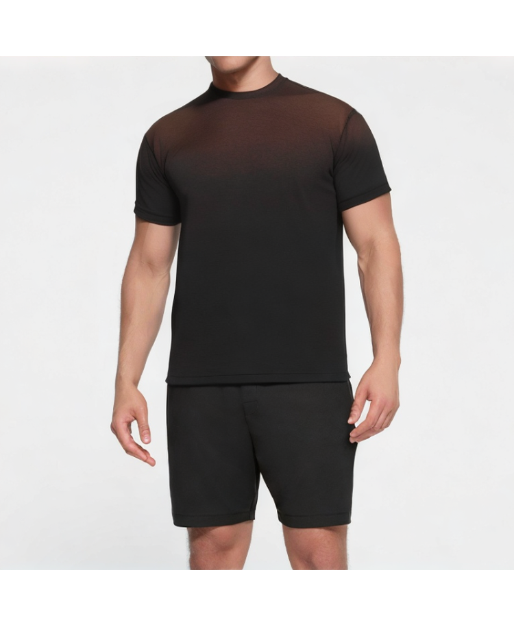 Large Drop Shoulder Ribbed Round Neck Short Sleeve