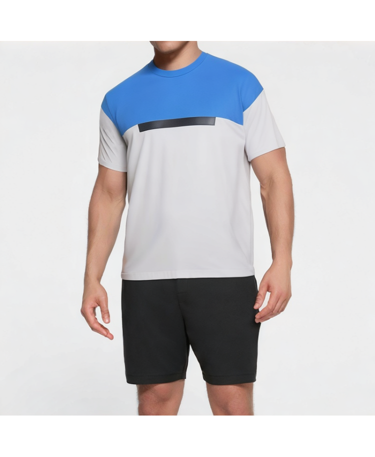Drop Shoulder Contrast Color Stitching Men's Short Sleeve