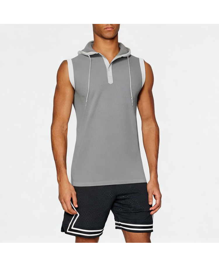 Men's Fitness Button Collar Hooded Vest